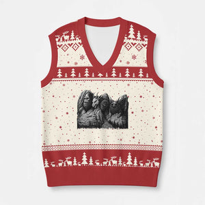 Cryptid Mount Rushmore V-Neck Knit Sweater Vest Bigfoot Mothman Jersey Devil Chupacabra TS12 Beige Red Print Your Wear