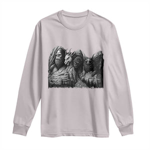 Cryptid Mount Rushmore Long Sleeve Shirt Bigfoot Mothman Jersey Devil Chupacabra TS12 Ice Gray Print Your Wear