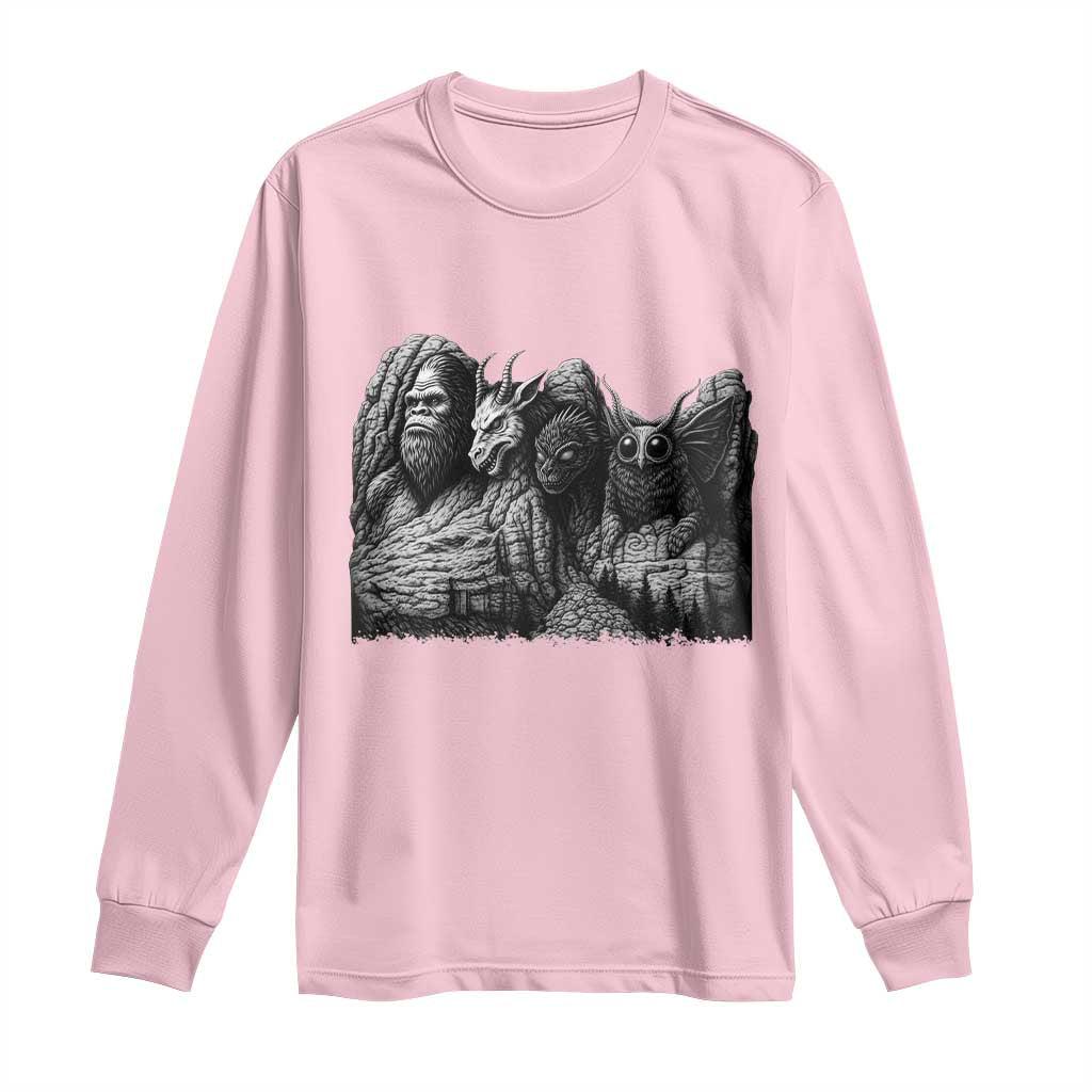 Cryptid Mount Rushmore Long Sleeve Shirt Bigfoot Mothman Jersey Devil Chupacabra TS12 Light Pink Print Your Wear
