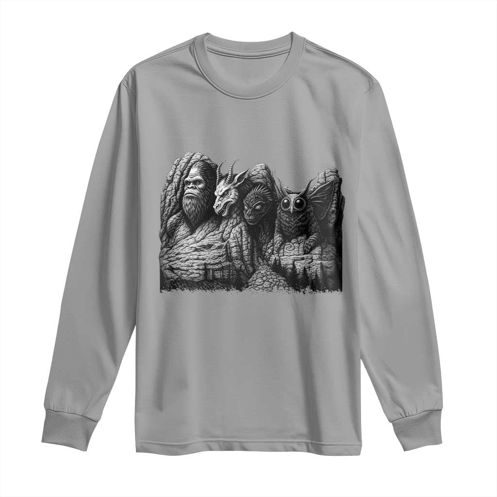 Cryptid Mount Rushmore Long Sleeve Shirt Bigfoot Mothman Jersey Devil Chupacabra TS12 Sport Gray Print Your Wear
