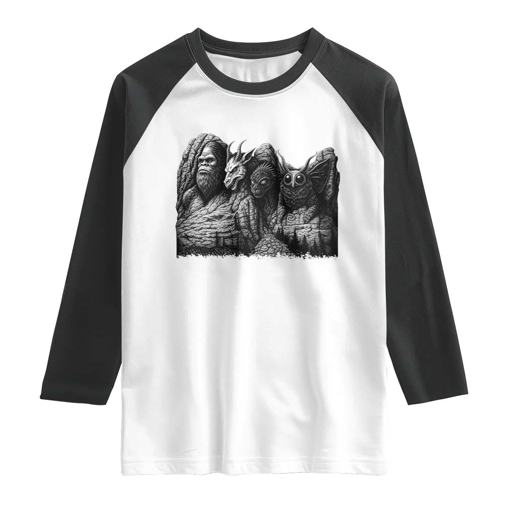 Cryptid Mount Rushmore Raglan Shirt Bigfoot Mothman Jersey Devil Chupacabra TS12 White Black Print Your Wear