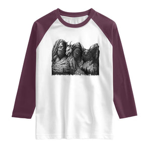 Cryptid Mount Rushmore Raglan Shirt Bigfoot Mothman Jersey Devil Chupacabra TS12 White Maroon Print Your Wear