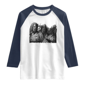 Cryptid Mount Rushmore Raglan Shirt Bigfoot Mothman Jersey Devil Chupacabra TS12 White Navy Print Your Wear