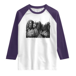 Cryptid Mount Rushmore Raglan Shirt Bigfoot Mothman Jersey Devil Chupacabra TS12 White Purple Print Your Wear