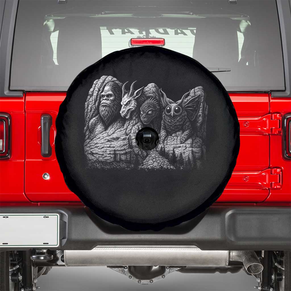 Cryptid Mount Rushmore Spare Tire Cover Bigfoot Mothman Jersey Devil Chupacabra TS12 Black Print Your Wear