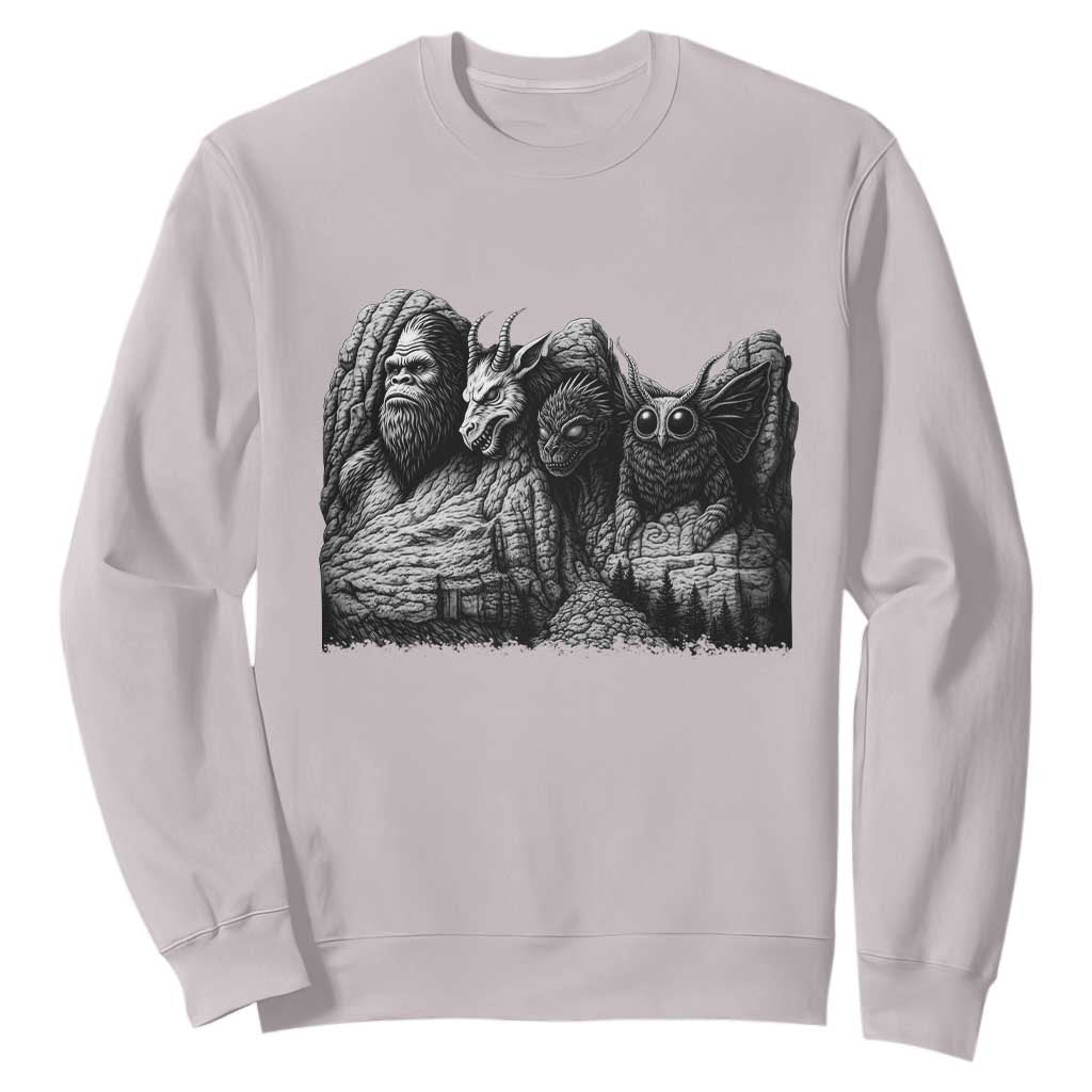 Cryptid Mount Rushmore Sweatshirt Bigfoot Mothman Jersey Devil Chupacabra TS12 Ice Gray Print Your Wear