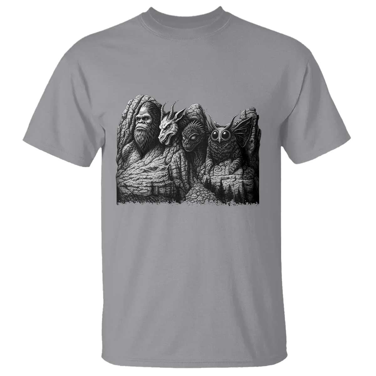 Cryptid Mount Rushmore T Shirt Bigfoot Mothman Jersey Devil Chupacabra TS12 Sport Gray Print Your Wear