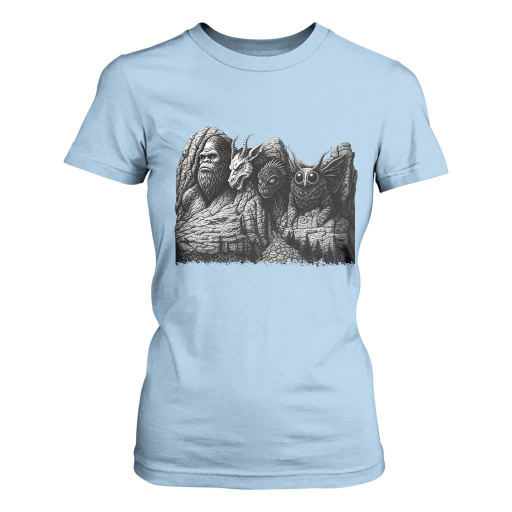 Cryptid Mount Rushmore T Shirt For Women Bigfoot Mothman Jersey Devil Chupacabra TS12 Light Blue Print Your Wear