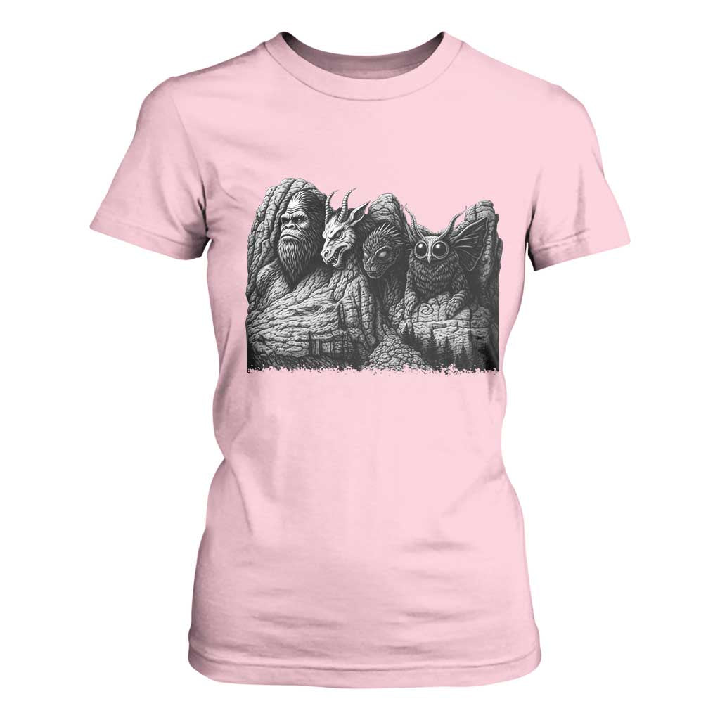 Cryptid Mount Rushmore T Shirt For Women Bigfoot Mothman Jersey Devil Chupacabra TS12 Light Pink Print Your Wear