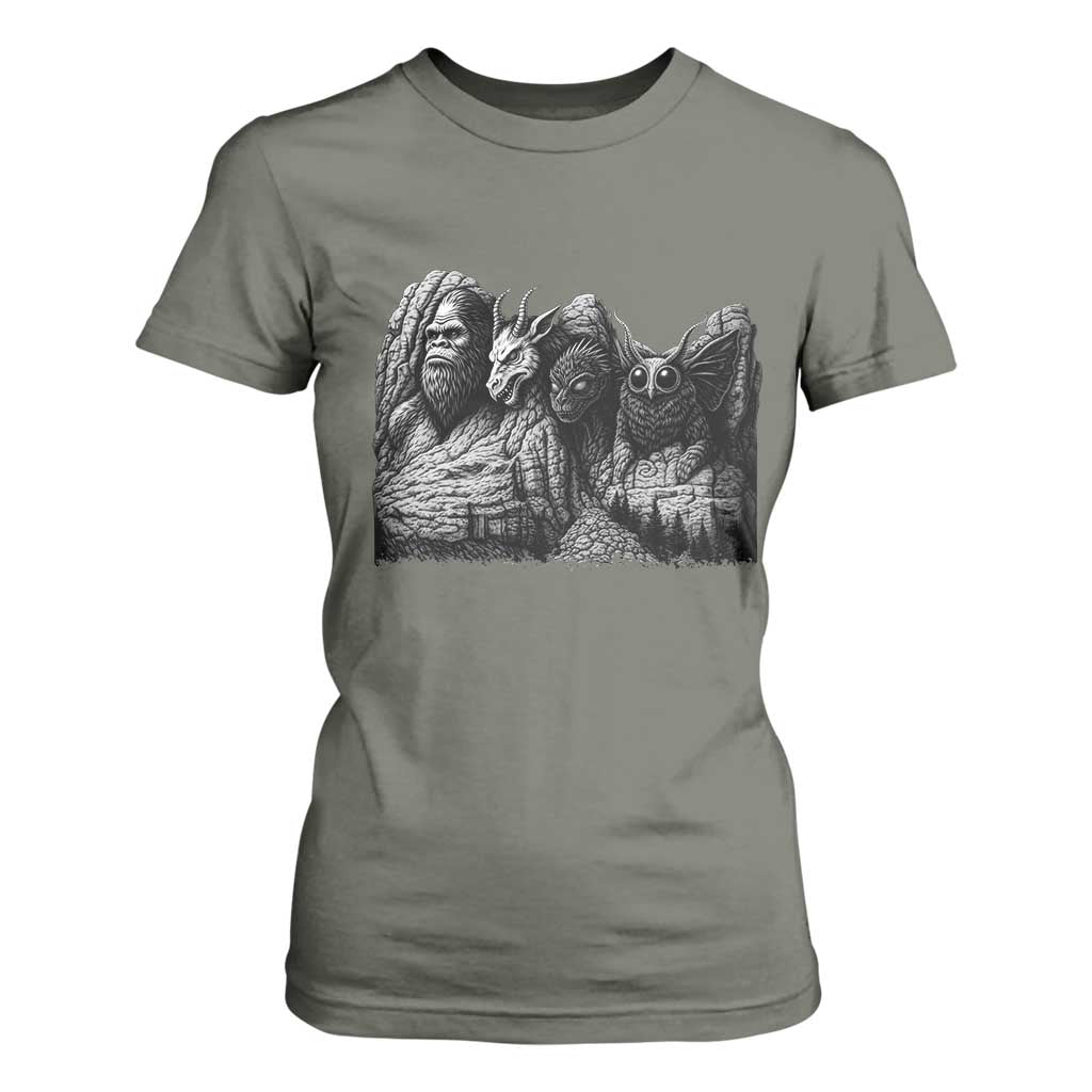 Cryptid Mount Rushmore T Shirt For Women Bigfoot Mothman Jersey Devil Chupacabra TS12 Military Green Print Your Wear
