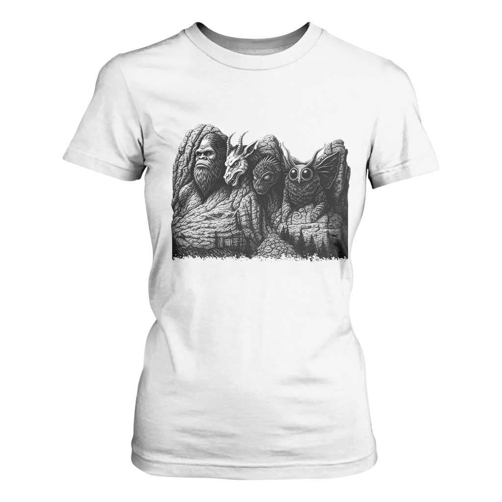 Cryptid Mount Rushmore T Shirt For Women Bigfoot Mothman Jersey Devil Chupacabra TS12 White Print Your Wear