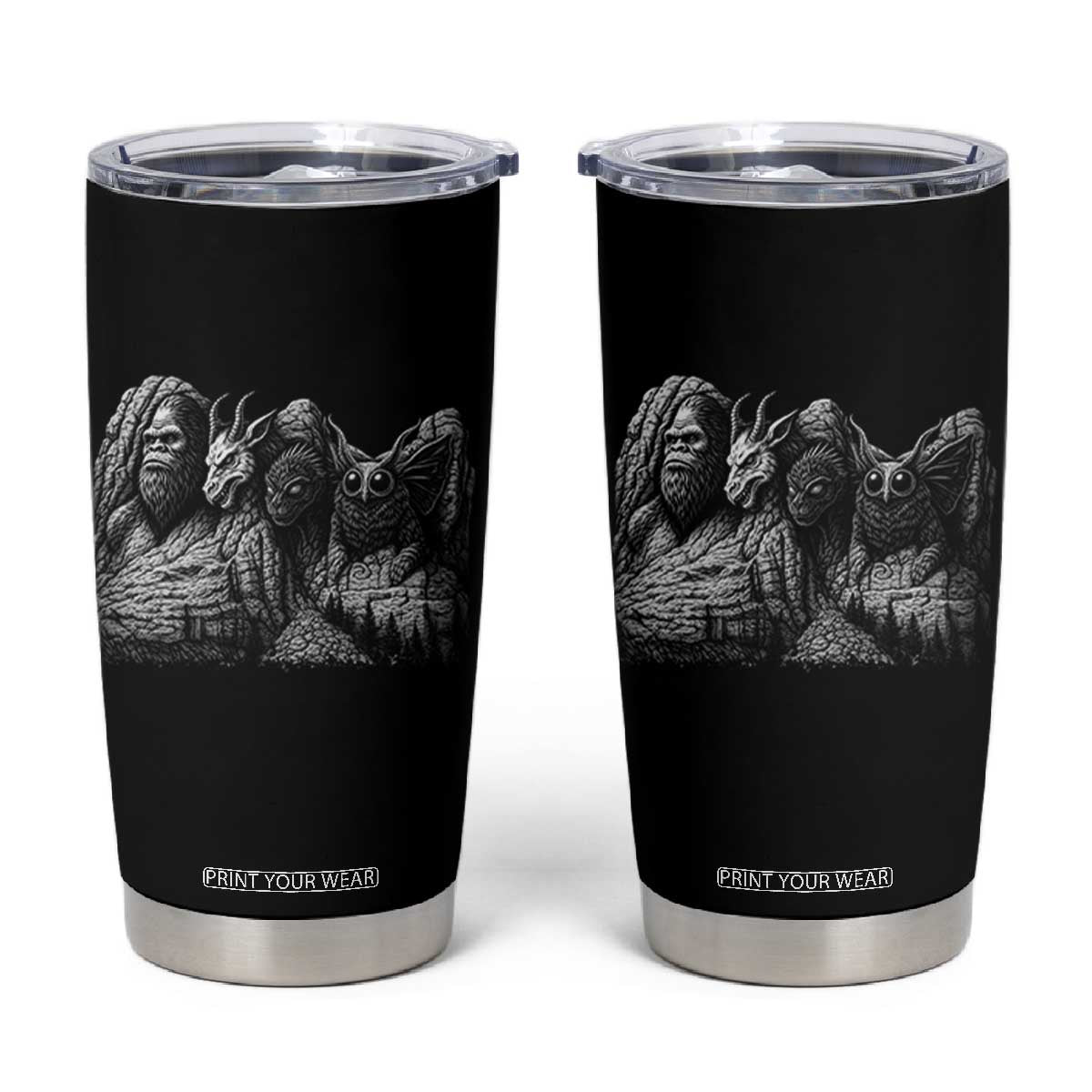 Cryptid Mount Rushmore Tumbler Cup Bigfoot Mothman Jersey Devil Chupacabra TS12 Black Print Your Wear