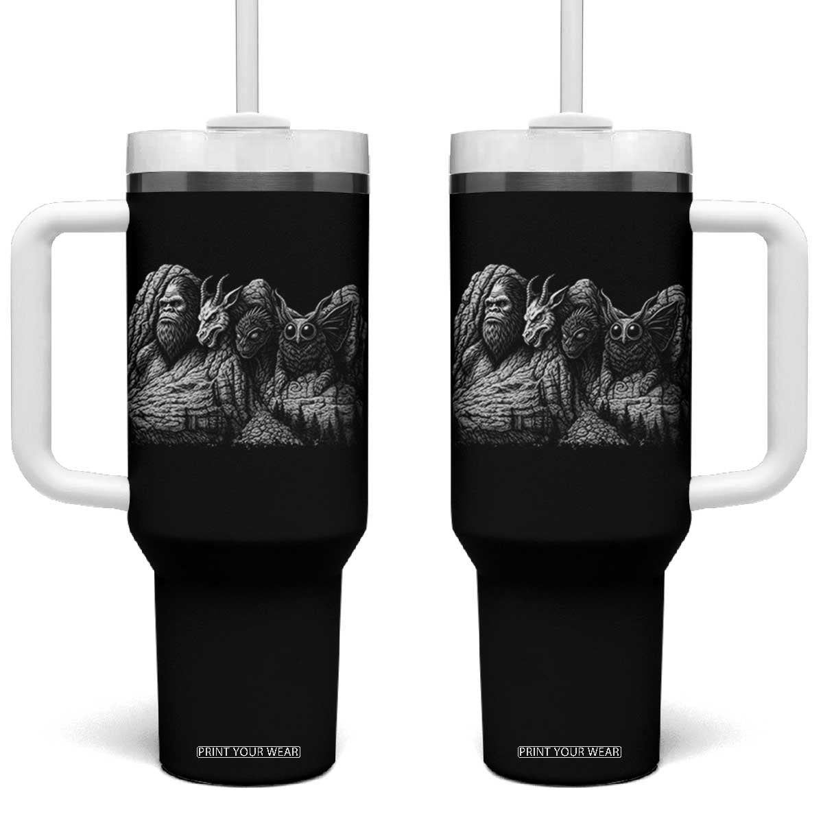 Cryptid Mount Rushmore Tumbler With Handle Bigfoot Mothman Jersey Devil Chupacabra TS12 One Size: 40 oz Black Print Your Wear