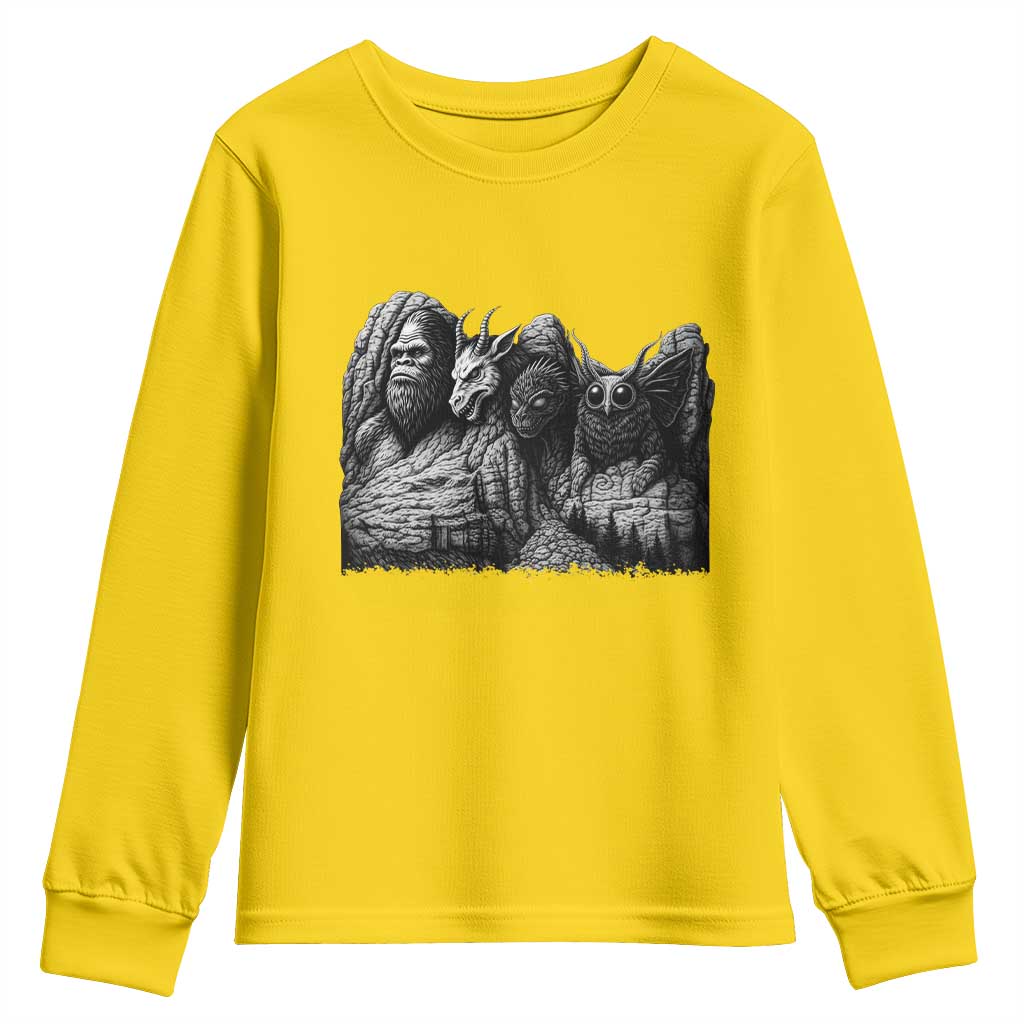 Cryptid Mount Rushmore Youth Sweatshirt Bigfoot Mothman Jersey Devil Chupacabra TS12 Daisy Print Your Wear