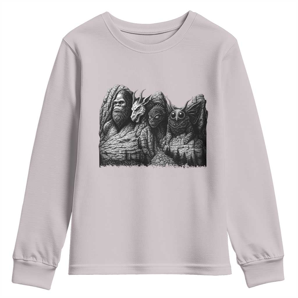 Cryptid Mount Rushmore Youth Sweatshirt Bigfoot Mothman Jersey Devil Chupacabra TS12 Ice Gray Print Your Wear