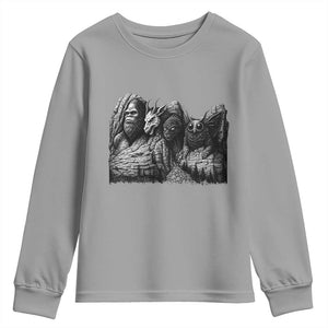 Cryptid Mount Rushmore Youth Sweatshirt Bigfoot Mothman Jersey Devil Chupacabra TS12 Sport Gray Print Your Wear