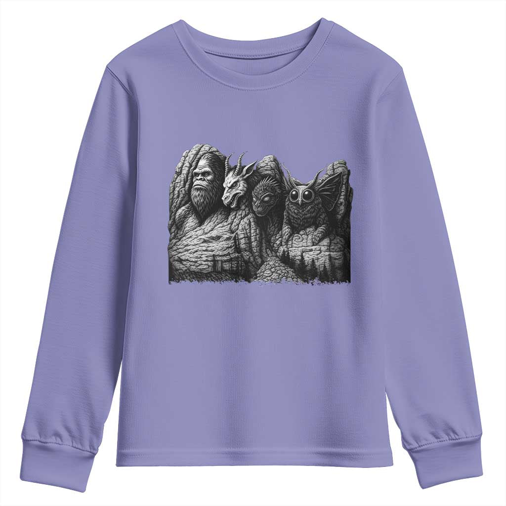 Cryptid Mount Rushmore Youth Sweatshirt Bigfoot Mothman Jersey Devil Chupacabra TS12 Violet Print Your Wear