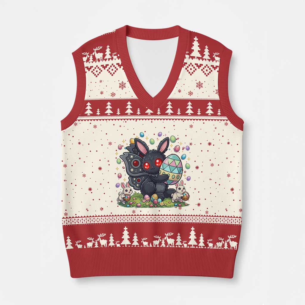 Funny Mothman Easter Bunny Ears V-Neck Knit Sweater Vest Cryptid Lover Gift TS12 Beige Red Print Your Wear