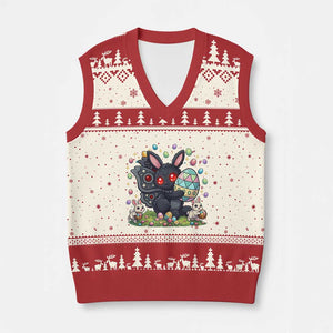 Funny Mothman Easter Bunny Ears V-Neck Knit Sweater Vest Cryptid Lover Gift TS12 Beige Red Print Your Wear