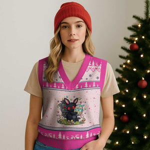 Funny Mothman Easter Bunny Ears V-Neck Knit Sweater Vest Cryptid Lover Gift TS12 Hot Pink Print Your Wear