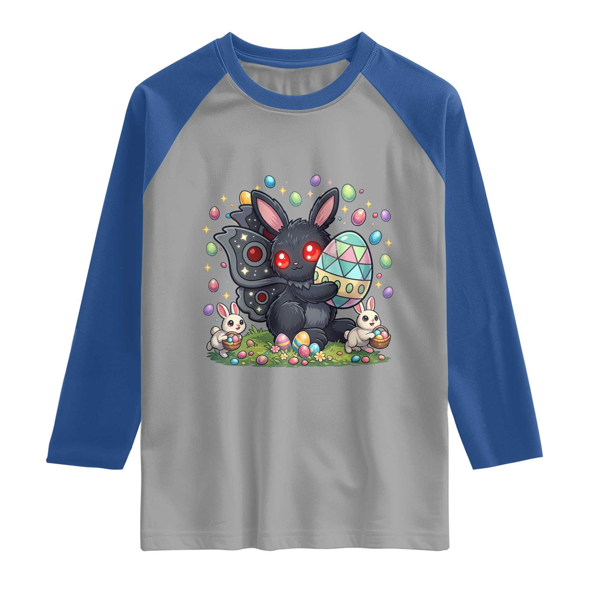 Funny Mothman Easter Bunny Ears Raglan Shirt Cryptid Lover Gift TS12 Sport Gray Royal Print Your Wear