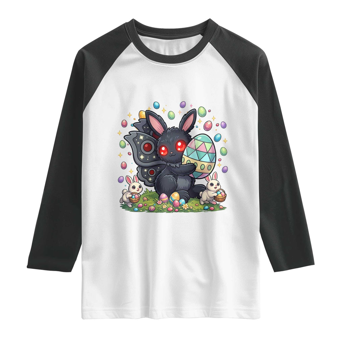 Funny Mothman Easter Bunny Ears Raglan Shirt Cryptid Lover Gift TS12 White Black Print Your Wear