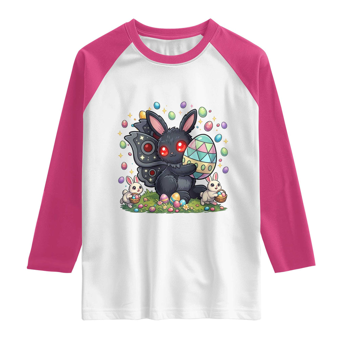 Funny Mothman Easter Bunny Ears Raglan Shirt Cryptid Lover Gift TS12 White Heliconia Print Your Wear