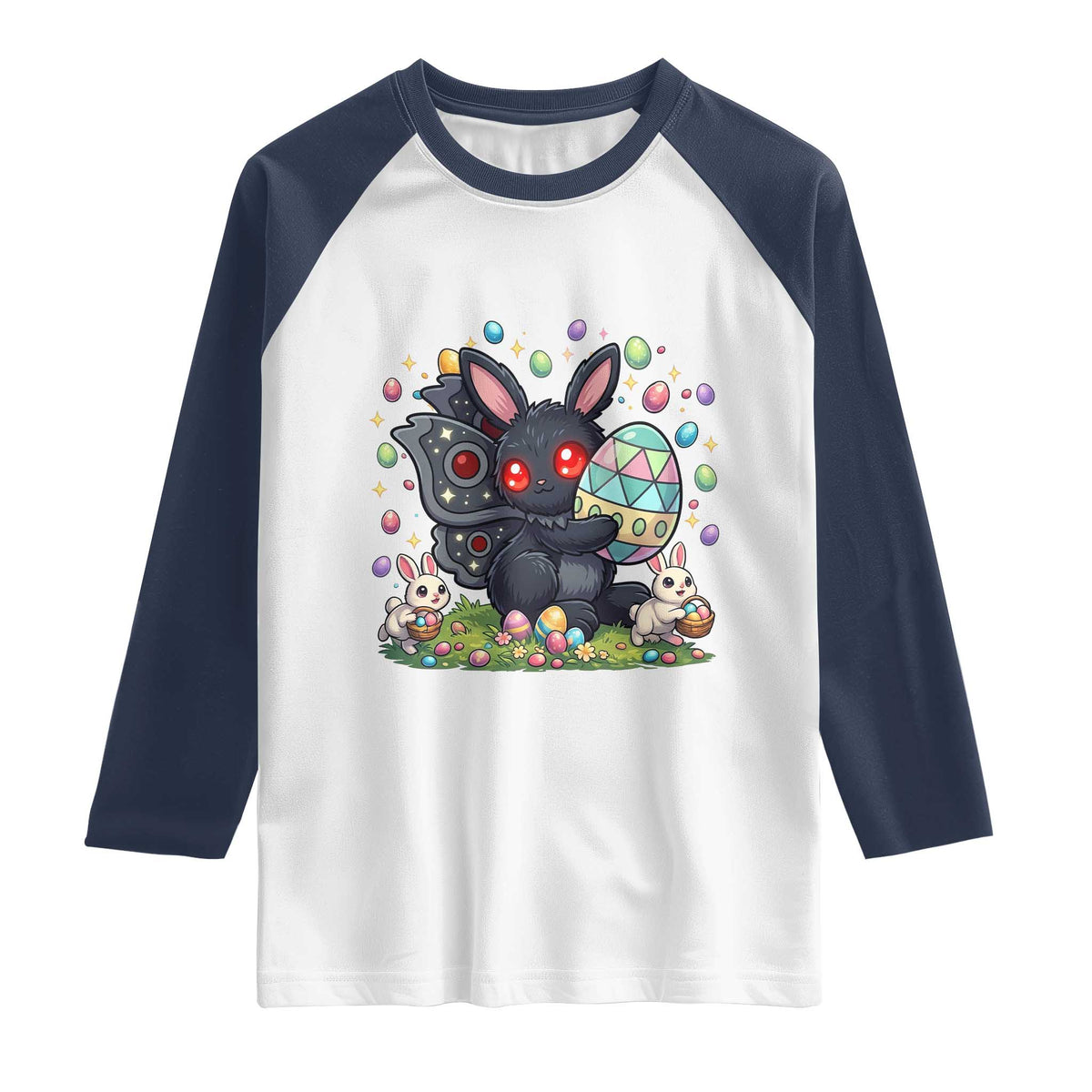 Funny Mothman Easter Bunny Ears Raglan Shirt Cryptid Lover Gift TS12 White Navy Print Your Wear