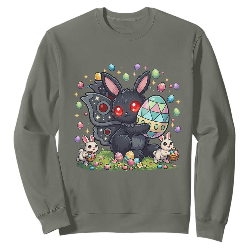 Funny Mothman Easter Bunny Ears Sweatshirt Cryptid Lover Gift TS12 Military Green Print Your Wear