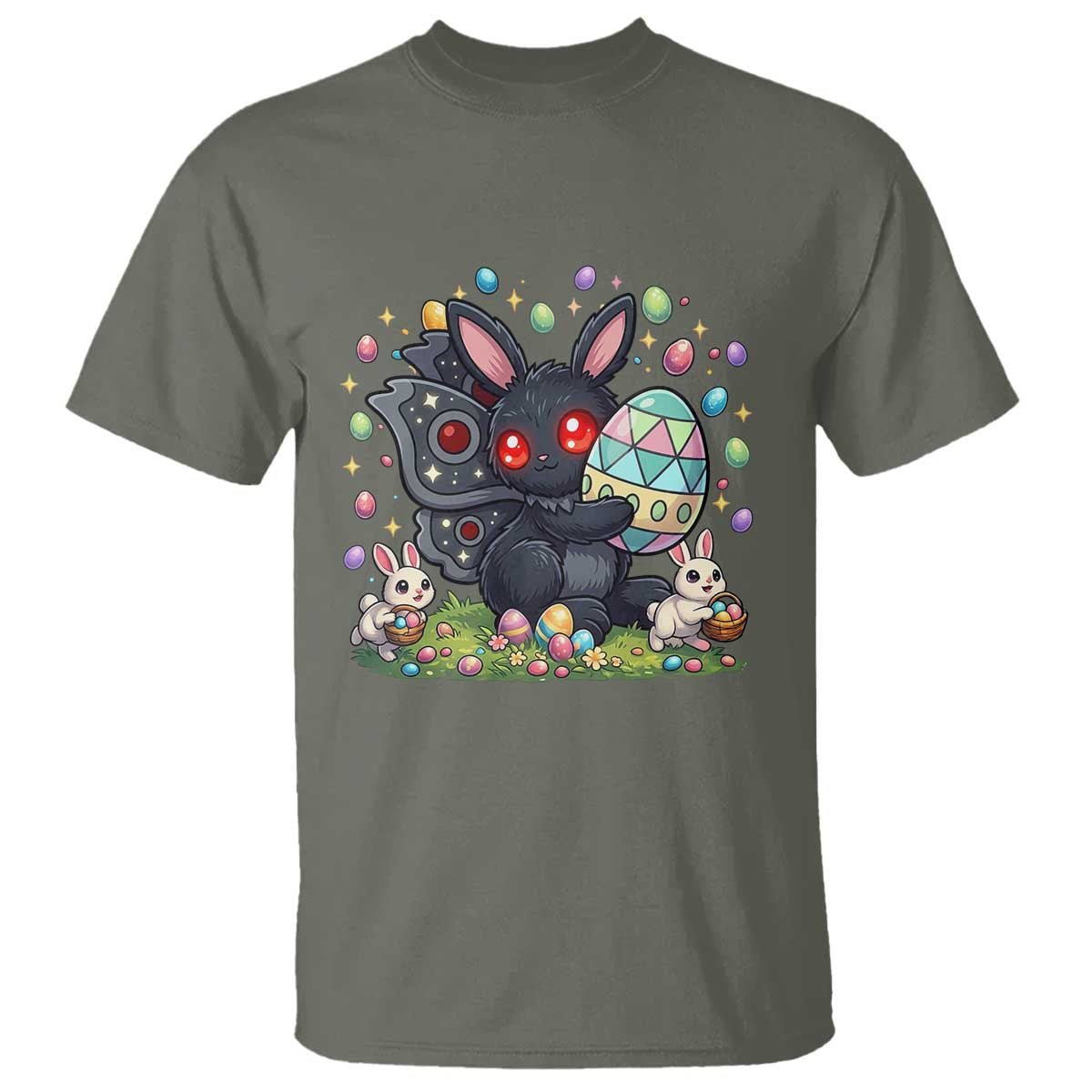 Funny Mothman Easter Bunny Ears T Shirt Cryptid Lover Gift TS12 Military Green Print Your Wear