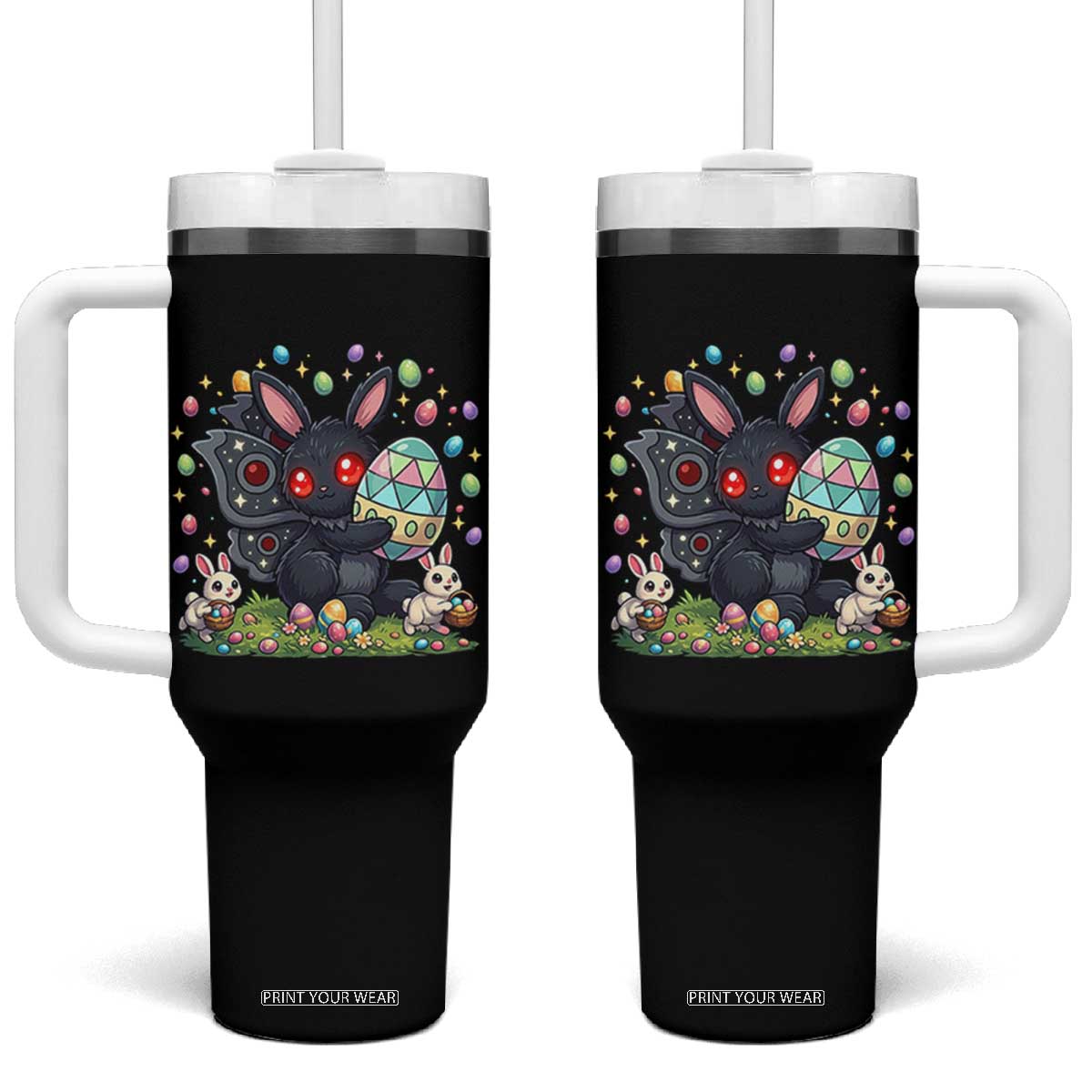 Funny Mothman Easter Bunny Ears Tumbler With Handle Cryptid Lover Gift TS12 One Size: 40 oz Black Print Your Wear