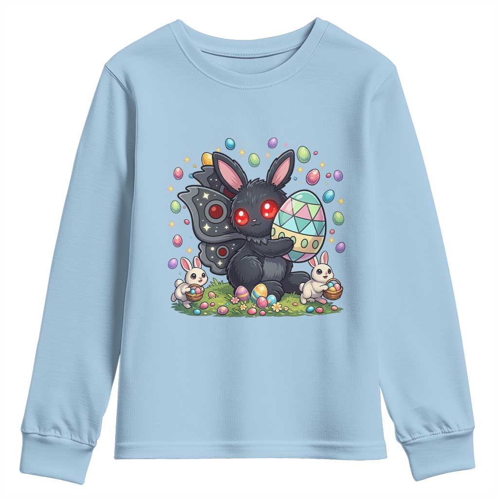 Funny Mothman Easter Bunny Ears Youth Sweatshirt Cryptid Lover Gift TS12 Light Blue Print Your Wear