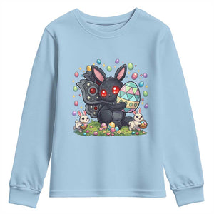 Funny Mothman Easter Bunny Ears Youth Sweatshirt Cryptid Lover Gift TS12 Light Blue Print Your Wear
