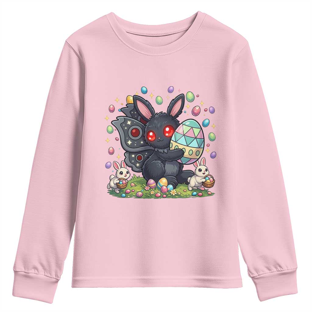 Funny Mothman Easter Bunny Ears Youth Sweatshirt Cryptid Lover Gift TS12 Light Pink Print Your Wear