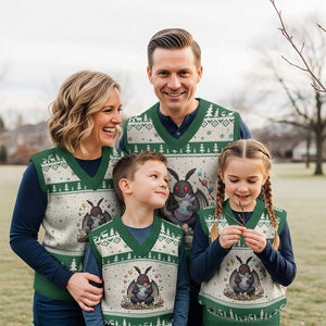 Mothman Easter Bunny V-Neck Knit Sweater Vest Funny West Virginia Cryptid Lover Gift TS12 Beige Green Print Your Wear