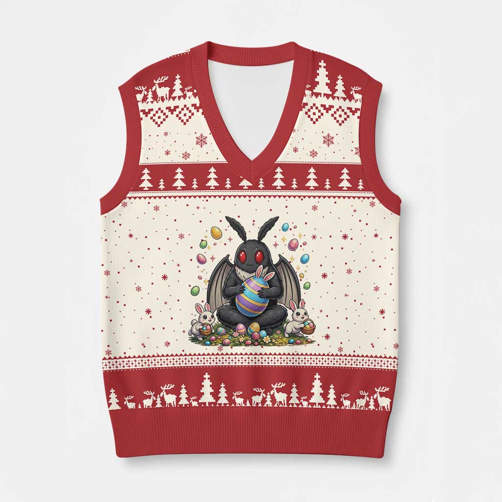 Mothman Easter Bunny V-Neck Knit Sweater Vest Funny West Virginia Cryptid Lover Gift TS12 Beige Red Print Your Wear