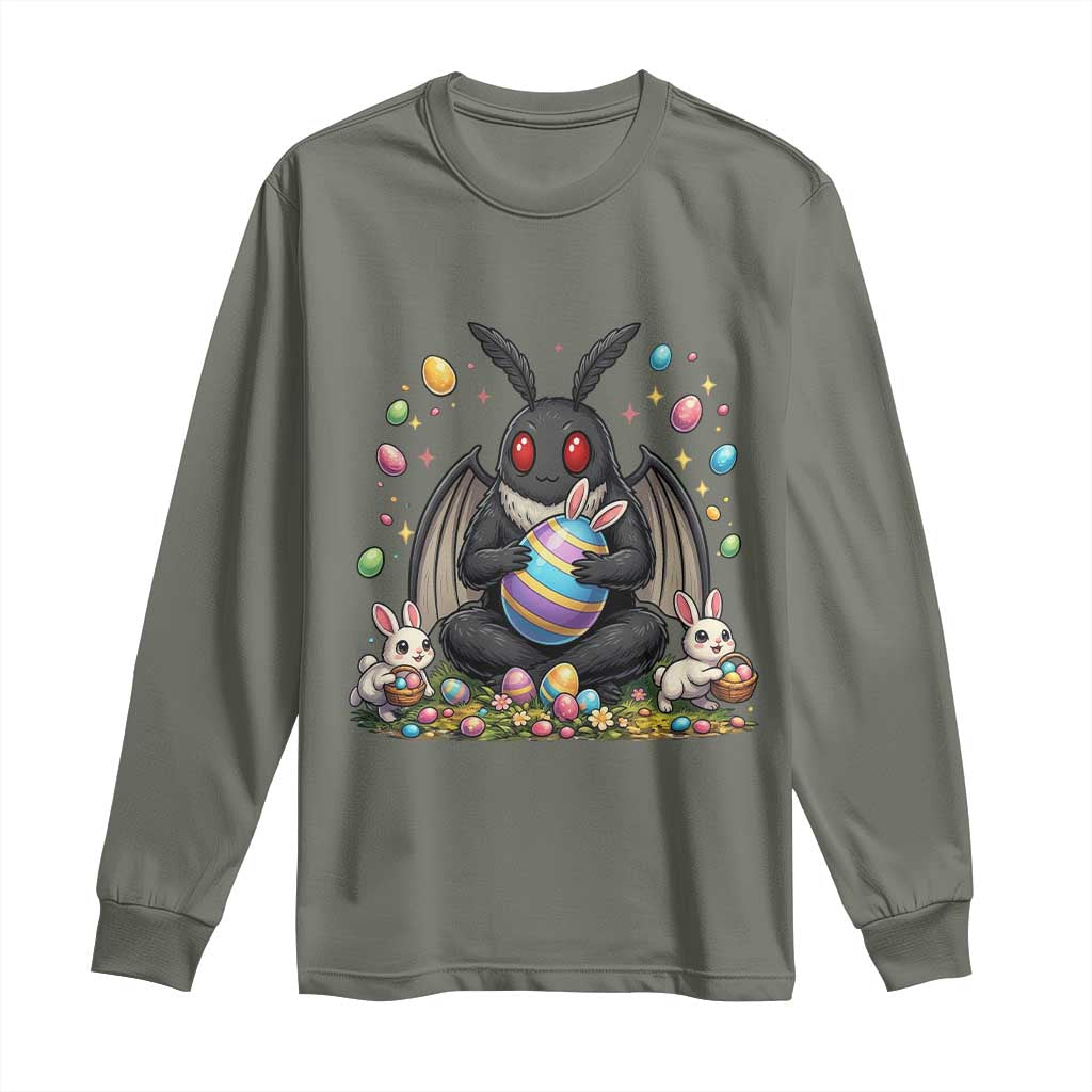 Mothman Easter Bunny Long Sleeve Shirt Funny West Virginia Cryptid Lover Gift TS12 Military Green Print Your Wear