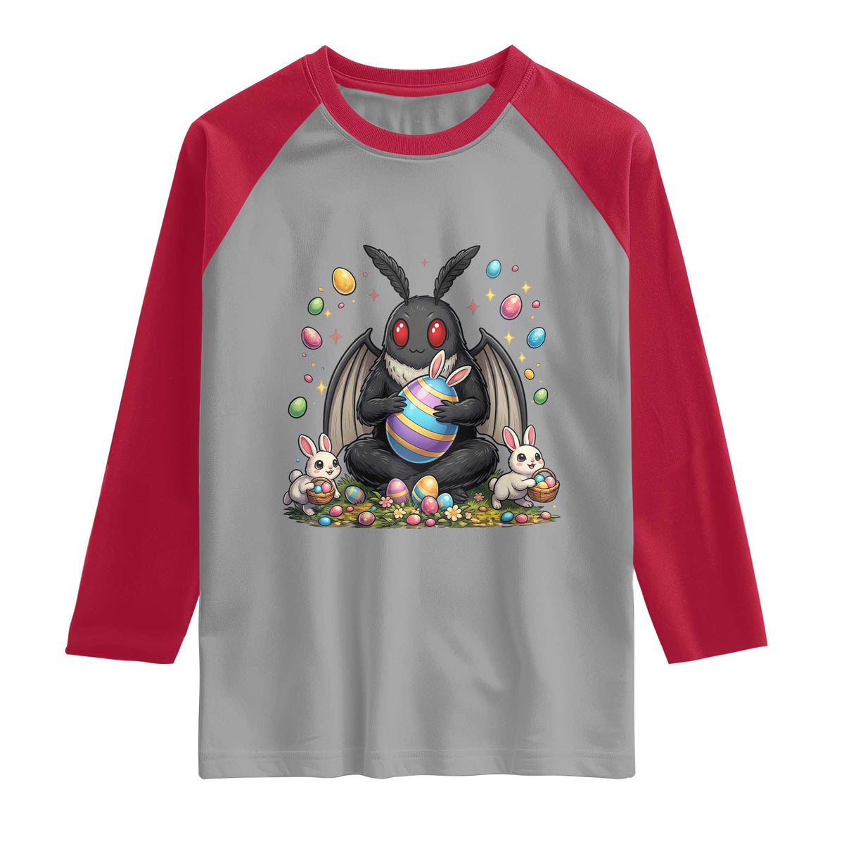 Mothman Easter Bunny Raglan Shirt Funny West Virginia Cryptid Lover Gift TS12 Sport Gray Red Print Your Wear