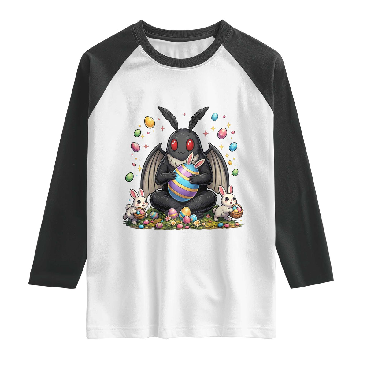 Mothman Easter Bunny Raglan Shirt Funny West Virginia Cryptid Lover Gift TS12 White Black Print Your Wear