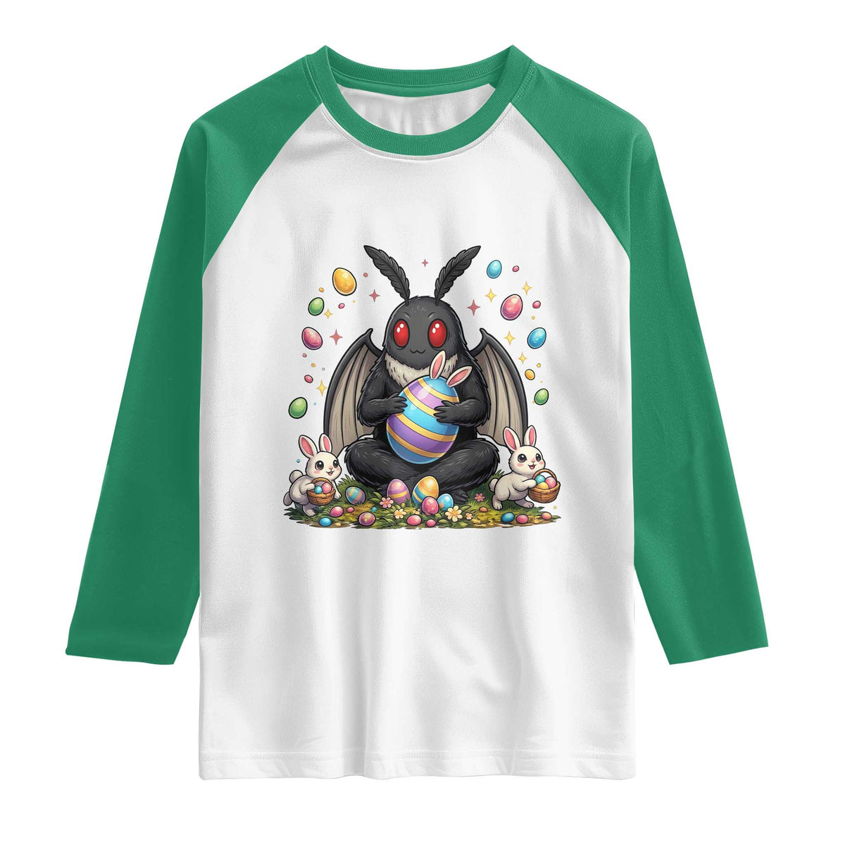 Mothman Easter Bunny Raglan Shirt Funny West Virginia Cryptid Lover Gift TS12 White Kelly Green Print Your Wear