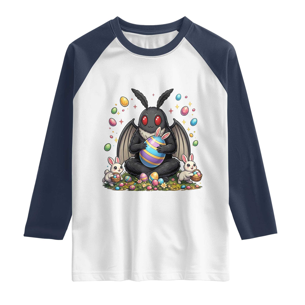 Mothman Easter Bunny Raglan Shirt Funny West Virginia Cryptid Lover Gift TS12 White Navy Print Your Wear