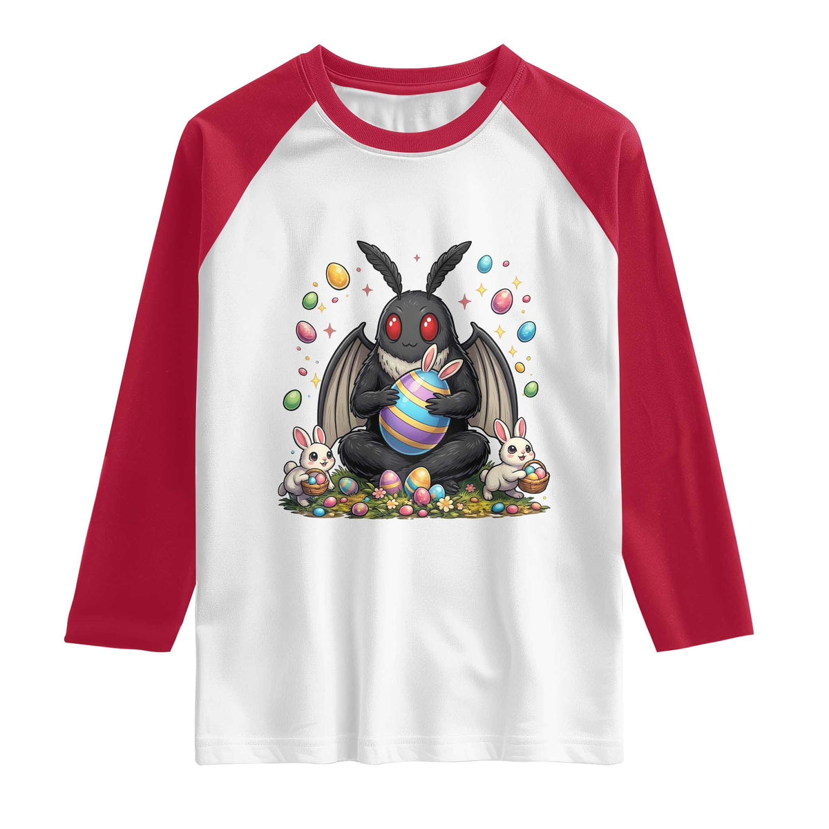 Mothman Easter Bunny Raglan Shirt Funny West Virginia Cryptid Lover Gift TS12 White Red Print Your Wear