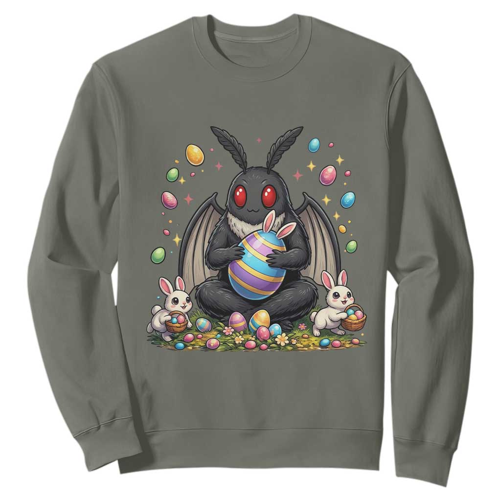 Mothman Easter Bunny Sweatshirt Funny West Virginia Cryptid Lover Gift TS12 Military Green Print Your Wear