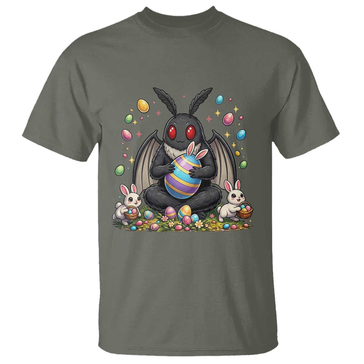 Mothman Easter Bunny T Shirt Funny West Virginia Cryptid Lover Gift TS12 Military Green Print Your Wear