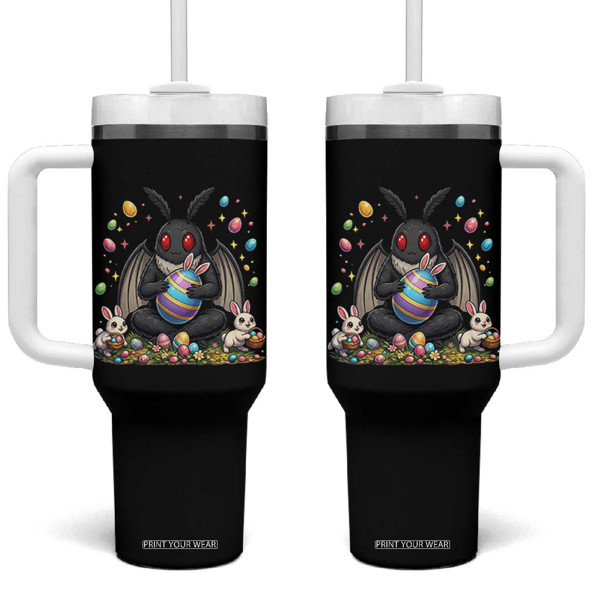 Mothman Easter Bunny Tumbler With Handle Funny West Virginia Cryptid Lover Gift TS12 One Size: 40 oz Black Print Your Wear