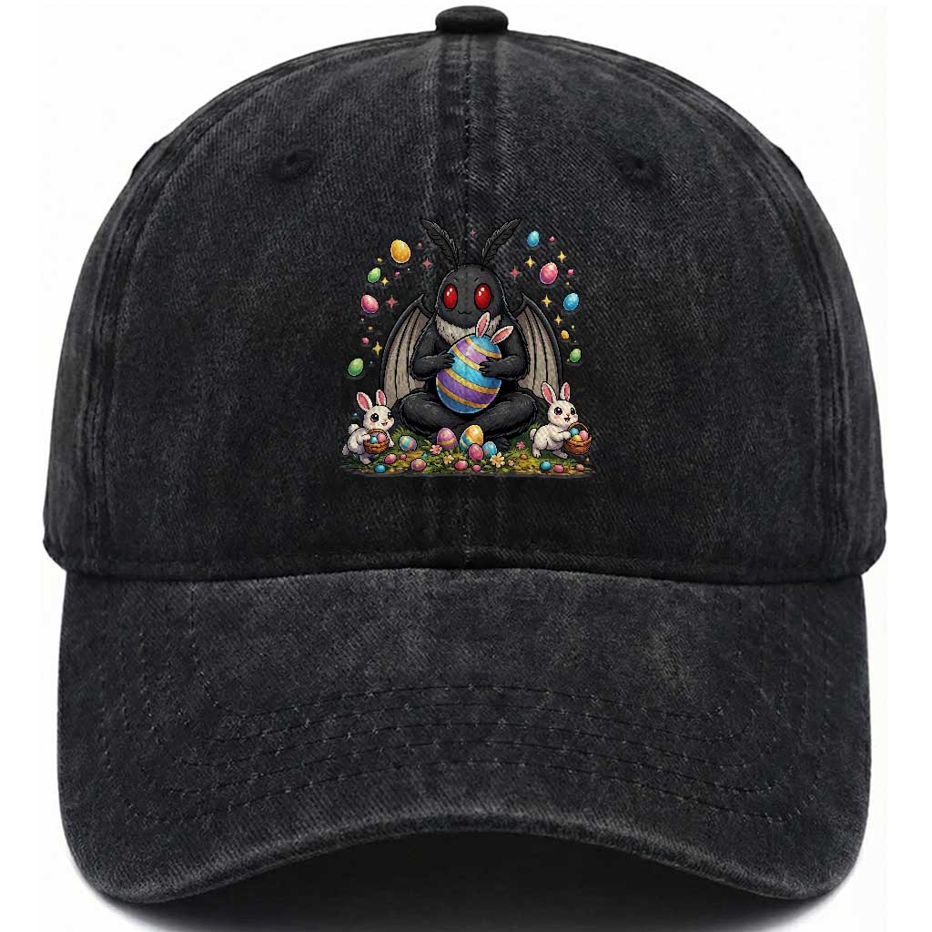 Mothman Easter Bunny Washed Cotton Baseball Cap Funny West Virginia Cryptid Lover Gift TS12 Washed Cap Universal Fit Black Print Your Wear