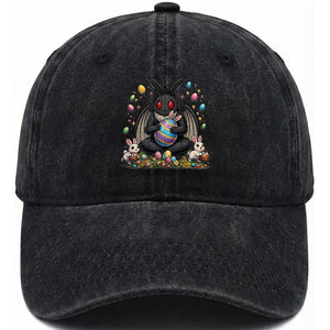 Mothman Easter Bunny Washed Cotton Baseball Cap Funny West Virginia Cryptid Lover Gift TS12 Washed Cap Universal Fit Black Print Your Wear