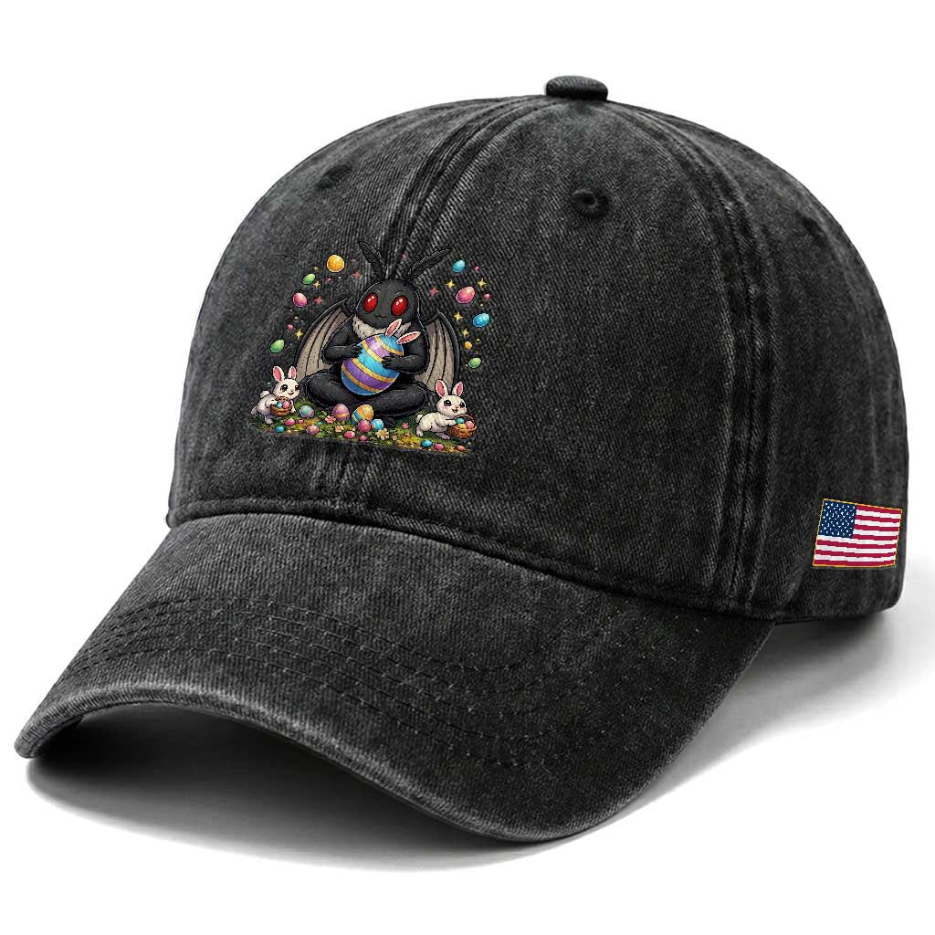 Mothman Easter Bunny Washed Cotton Baseball Cap Funny West Virginia Cryptid Lover Gift TS12 Print Your Wear