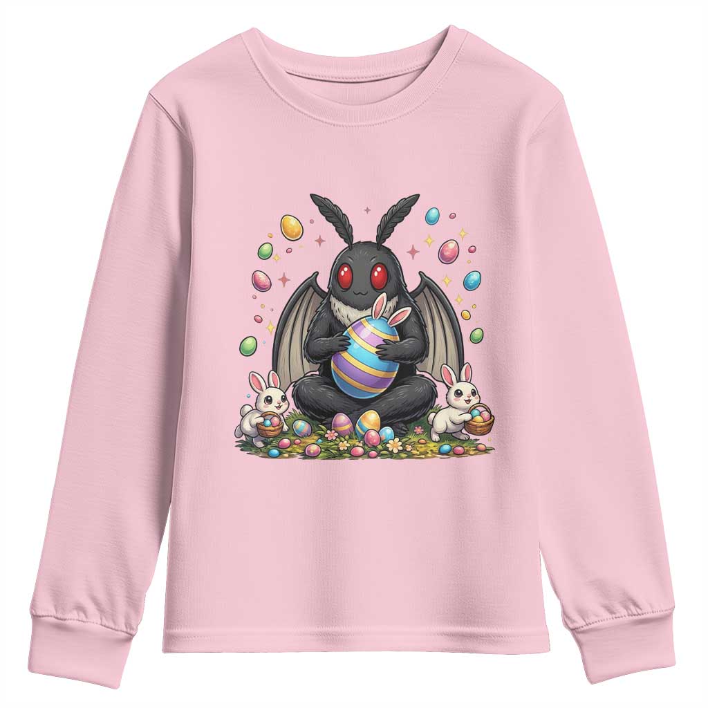Mothman Easter Bunny Youth Sweatshirt Funny West Virginia Cryptid Lover Gift TS12 Light Pink Print Your Wear