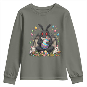 Mothman Easter Bunny Youth Sweatshirt Funny West Virginia Cryptid Lover Gift TS12 Military Green Print Your Wear